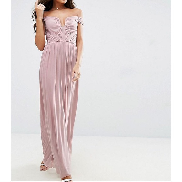 ASOS Dresses & Skirts - ASOS Ruched Bardot Maxi Bridesmaid Dress